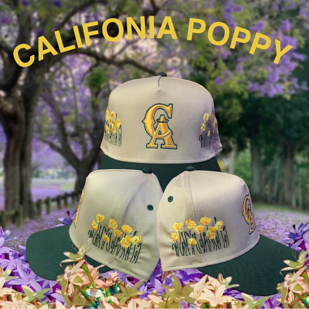 Custom CA SnapBack hat California poppy plant